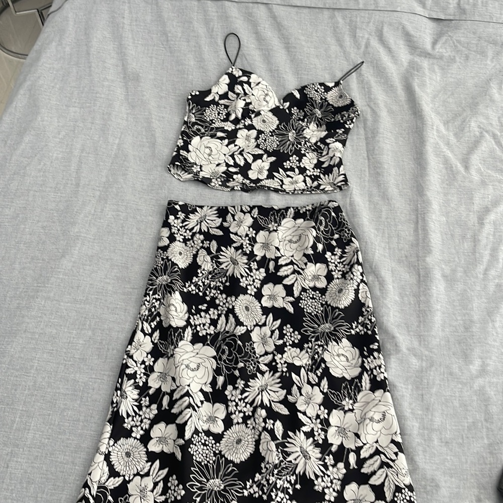 Two piece black and white floral set